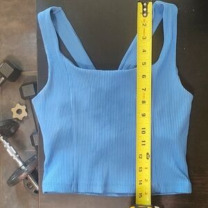 Carbon38 Small Blue Square Neck Crop Top Twist Back